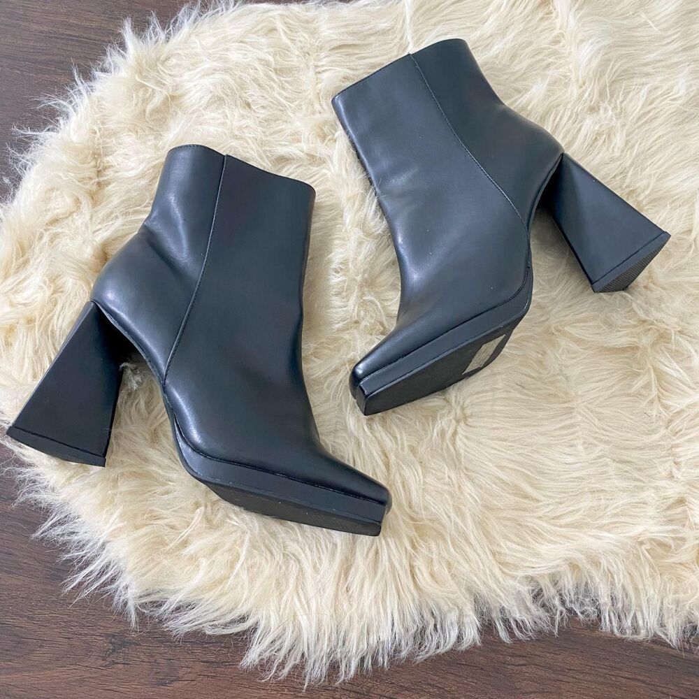 NY & Company New Yolana Triangle Heel Square Toe Platform High Heel Ankle Boots - Picture 2 of 6